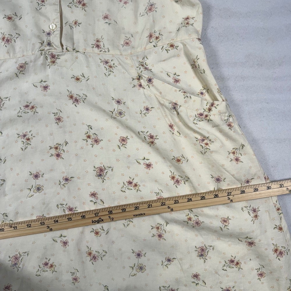 Vintage 90s Eddie Bauer Women XXL Linen Floral Maxi Dress Cream Short Sleeve - Picture 7 of 9